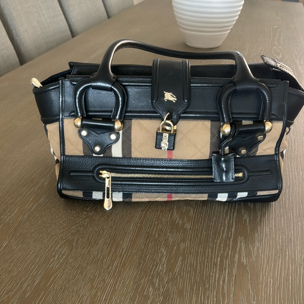 Burberry Beige/Dark Brown Nova Check Canvas And Leather Manor Satchel
